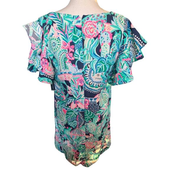 Lilly Pulitzer Kathie Flutter Sleeve Mini Dress Lookin Sharp Blue Print 6 - Picture 8 of 11